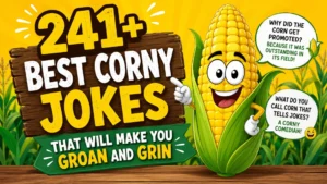 241+ best corny jokes cartoon with a funny corn character and playful joke speech bubbles
