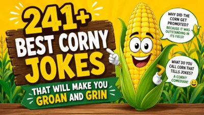 241+ best corny jokes cartoon with a funny corn character and playful joke speech bubbles