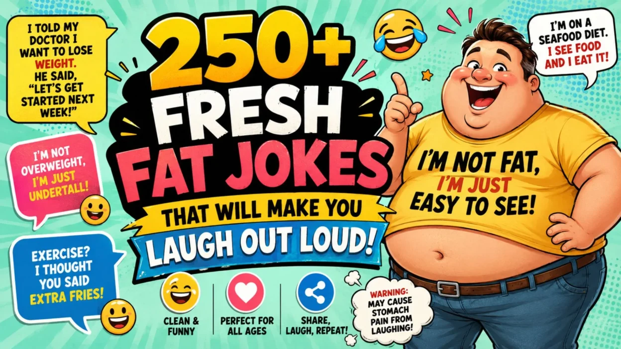 250+ fresh fat jokes cartoon with funny weight jokes and laughing character