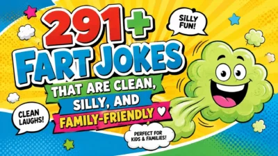 291+ clean fart jokes with a silly green fart cloud for fun, family-friendly laughs and kids