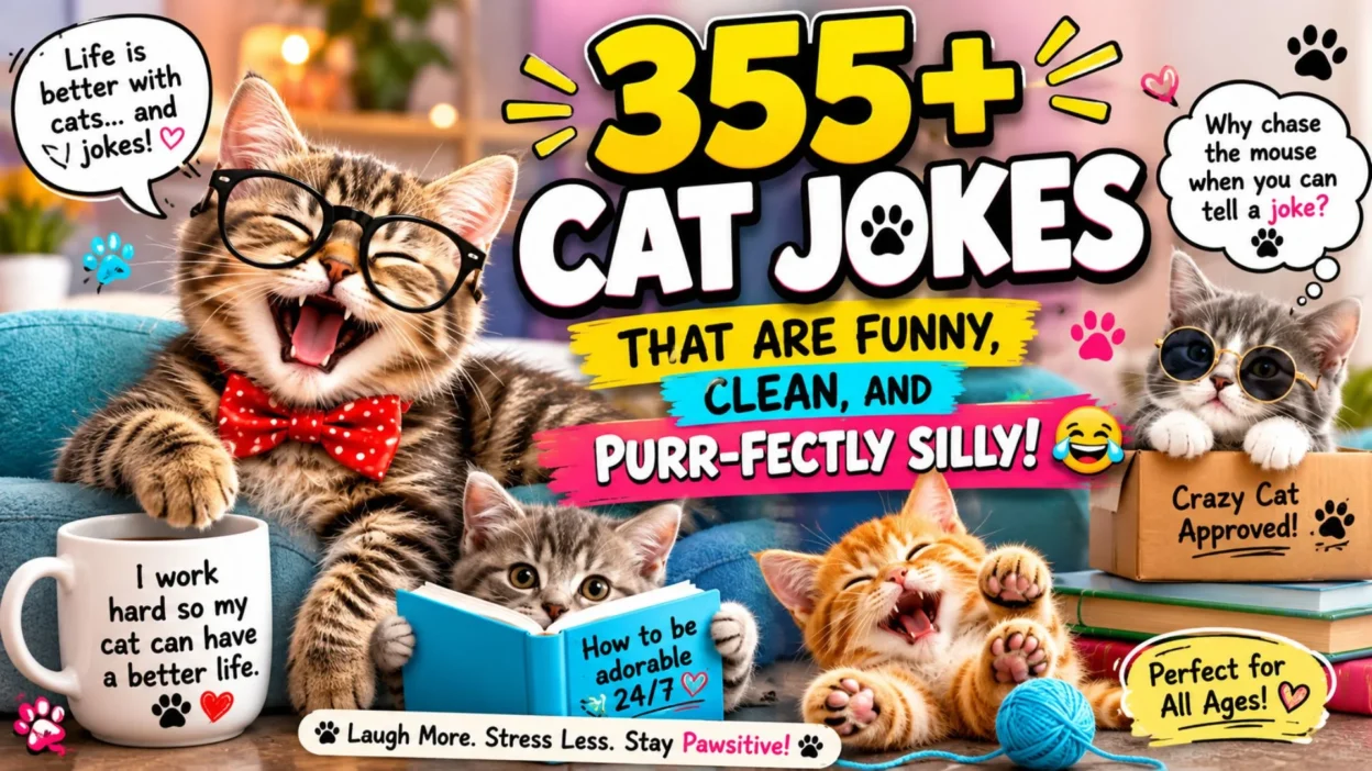 355+ funny cat jokes that are clean, family-friendly, and purr-fectly silly for cat lovers of all ages