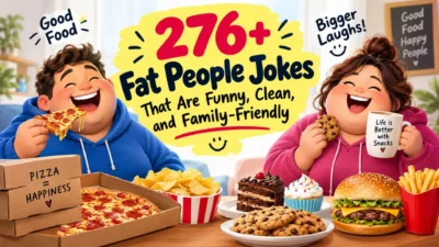 276+ fat people jokes with funny food, pizza, snacks, cake, and family-friendly cartoon characters